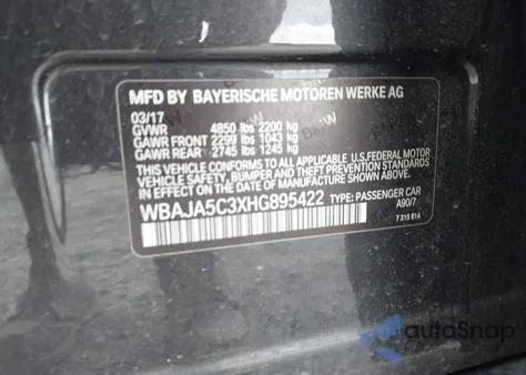 2017 BMW 530I z USA, uszkodzony, nr VIN WBAJA5C3XHG895422